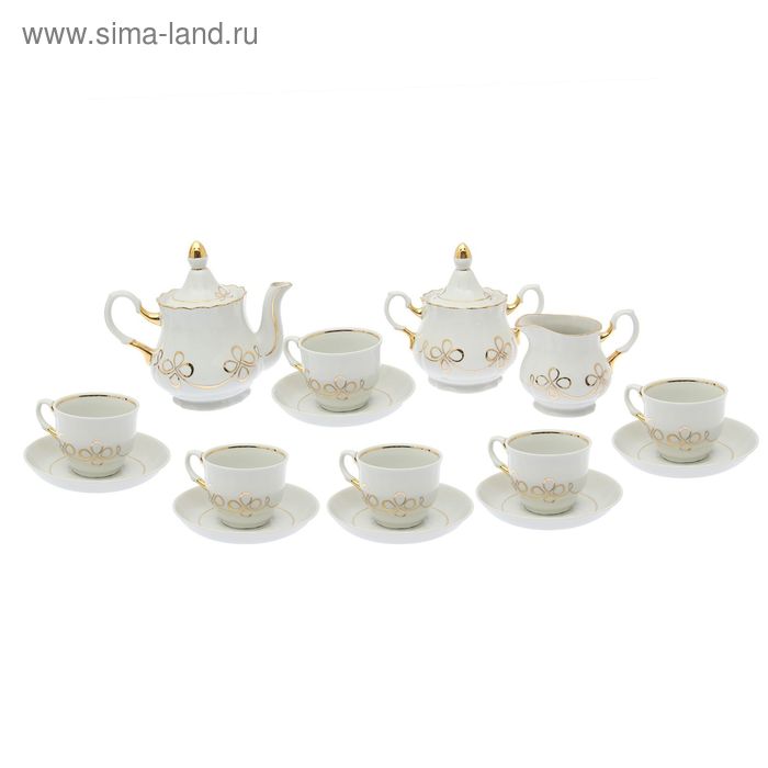 Сервиз чайный "Романс. Серпантин" 15 предметов: 6 чашек чайных 250 мл, 6 блюдец чайных 15 см чайник 800 мл, сахарница 550 мл, сливочник чайный 350 мл - Фото 1