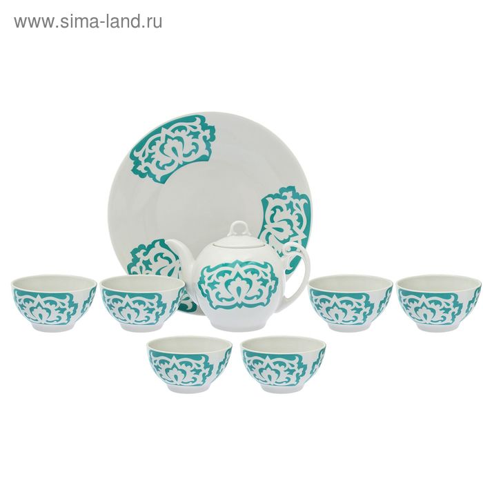 Набор для чая "Восточный. Азия", 8 предметов: чайник 700 мл, сухарница d=27 см 1,3 л, 6 пиал 250 мл, цвет зелёный - Фото 1