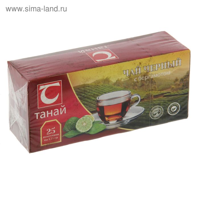 Чай черный байховый с ароматом бергамота "Танай" 25 п*1,75 г, 24 пачки - Фото 1