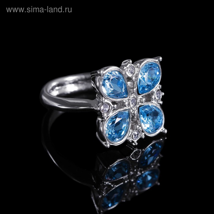 Кольцо "Гольфстрим", размер 19, цвет голубой в серебре - Фото 1