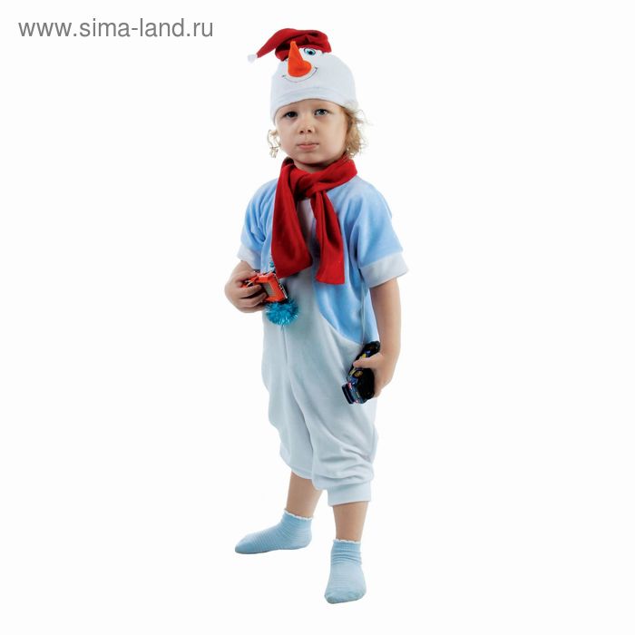 Детский карнавальный костюм «Снеговик в голубом жилете», велюр: комбинезон, шарф, шапка, рост 68–92 см - Фото 1