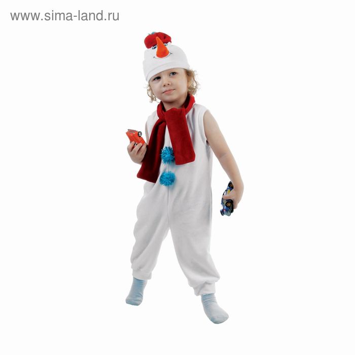 Карнавальный костюм «Белый снеговик», велюр, комбинезон, шарф, шапка, рост 98 см - Фото 1