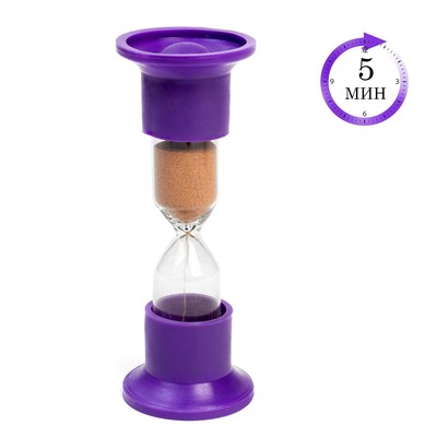 Песочные часы настольные на 5 минут, h=12 см, d=4.4 см, упаковка пакет, микс