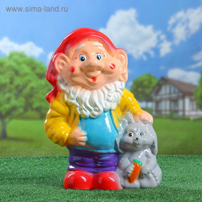 Садовая фигура "Гном с кроликом", разноцветная, 38 см, микс - Фото 1