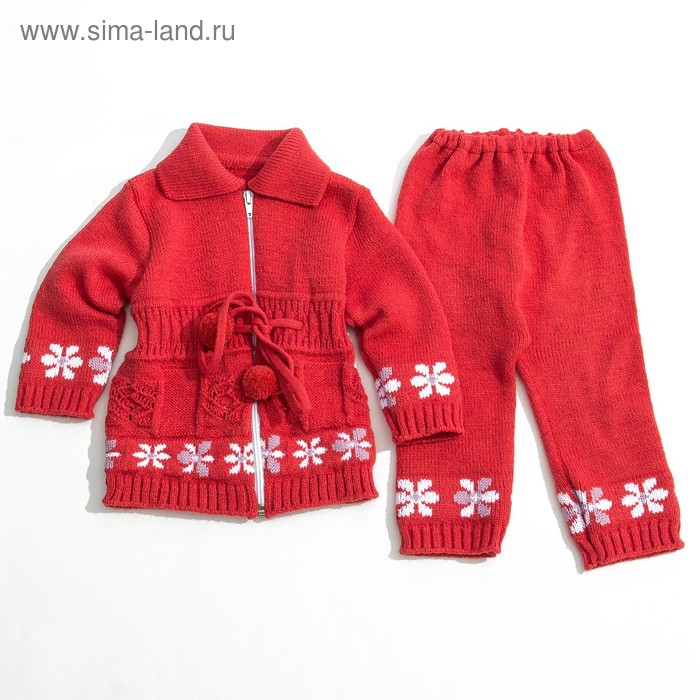 Комплект для девочки «Ромашки»: кофта, брюки, рост 74-80 см, цвет красный - Фото 1