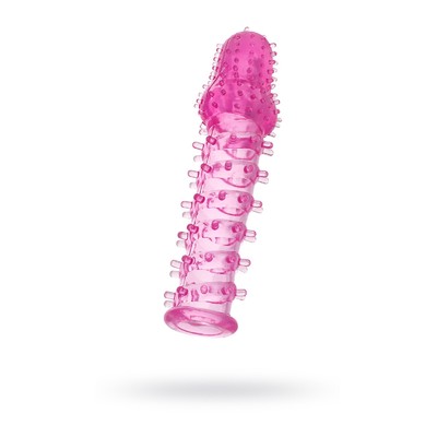 Насадка на пенис с ворсинками Toyfa, TPE, розовая, 13,5 см