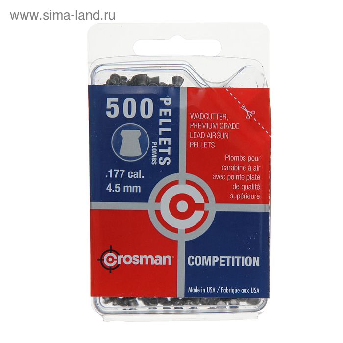 Пули пневм. "Crosman Wadcutter", 4,5 мм., 7,4 гран (500 шт.) (12 в упаковке), шт - Фото 1