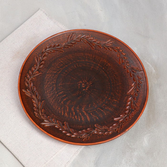 Тарелка плоская "Резной узор", декор, красная глина, 25 см - Фото 1