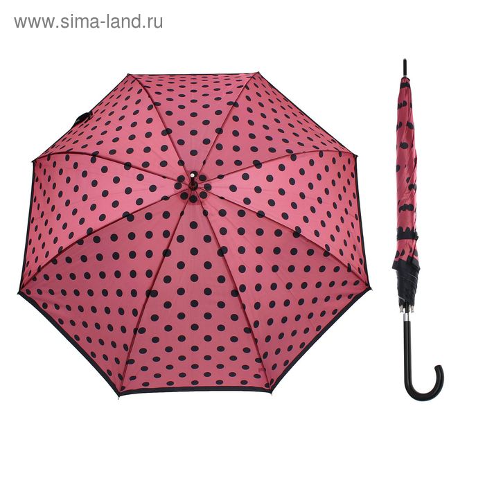 Зонт-трость, полуавтоматический, R=54см, цвет чёрно-розовый - Фото 1