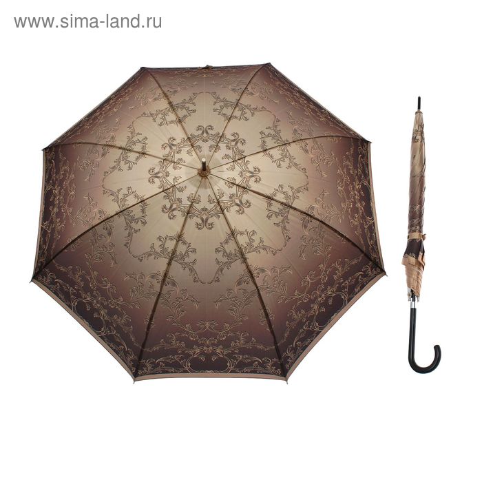 Зонт-трость, полуавтоматический, R=54см, коричнево-золотой - Фото 1