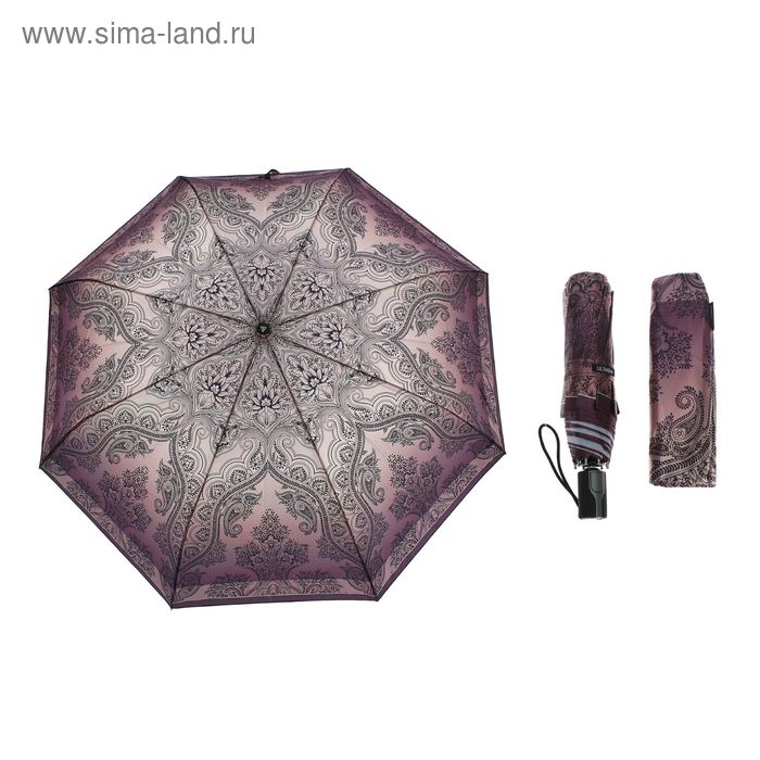 Зонт автоматический "Восточный орнамент", облегчённый, R=52см, цвет сиренево-чёрный - Фото 1