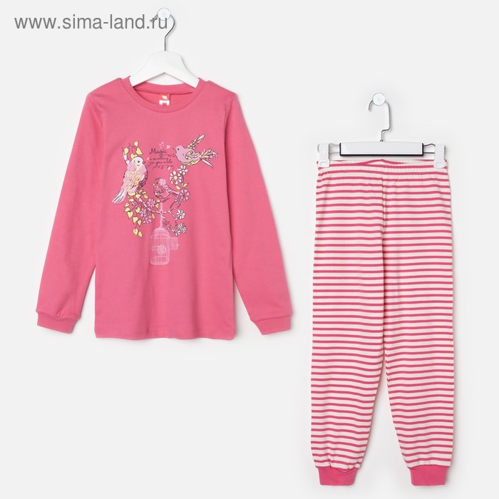 Пижама для девочки, цвет розовый, рост 128 см - Фото 1