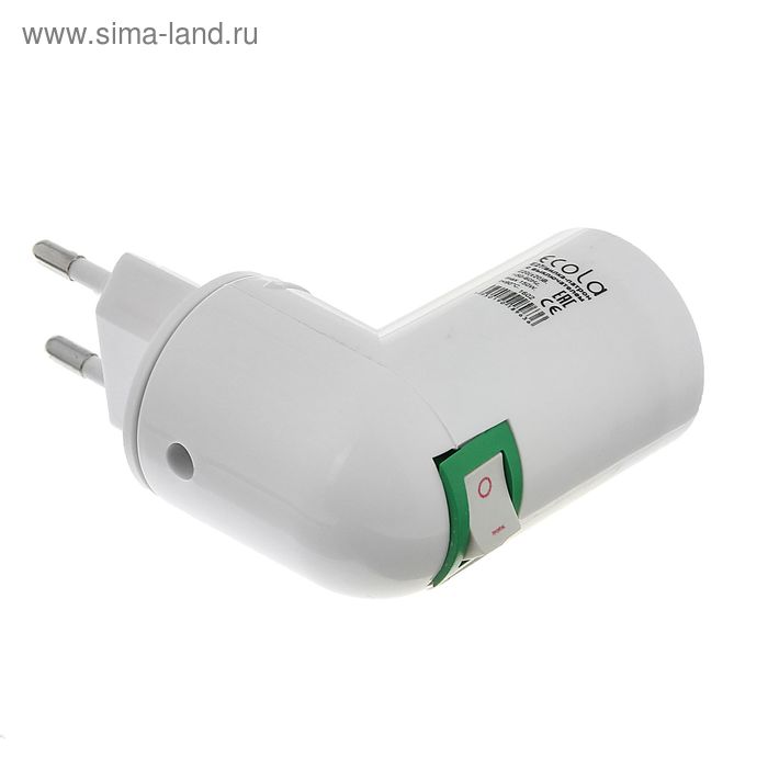 Переходник Ecola, вилка-патрон, E27, 60×83 мм, с выключателем, белый - Фото 1