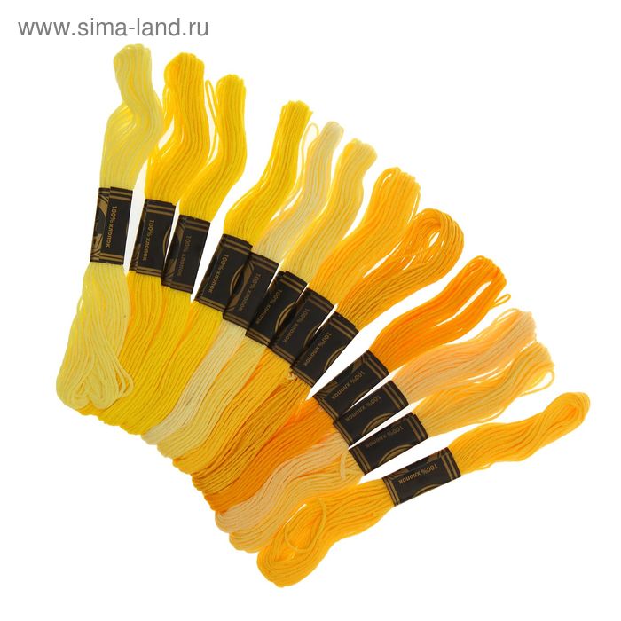Набор ниток мулине, 12 шт, 8±1 м, цвет жёлтый - Фото 1
