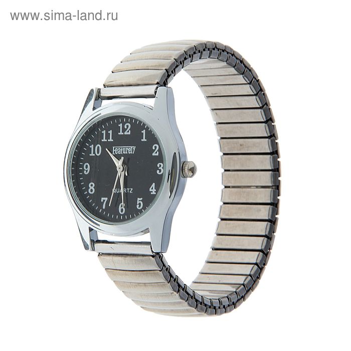 Часы наручные женские браслет-резинка  корпус цвет металлик, черныйциферблат - Фото 1