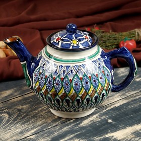 Чайник Риштанская Керамика 'Узоры', 1000 мл, синий