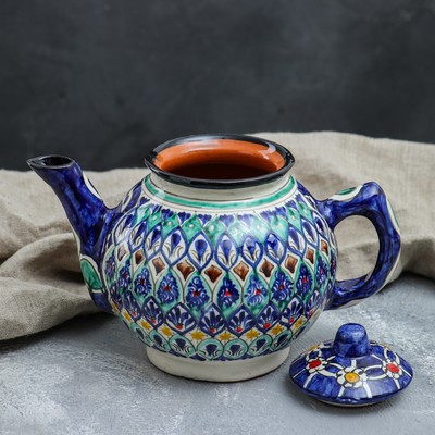Чайник заварочный Риштанская Керамика «Узоры», 1 л, синий