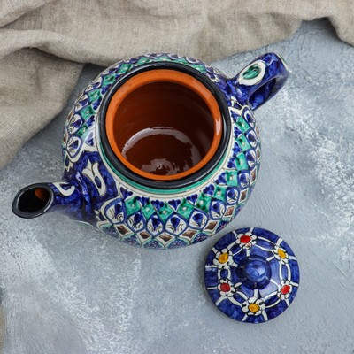 Чайник заварочный Риштанская Керамика «Узоры», 1 л, синий