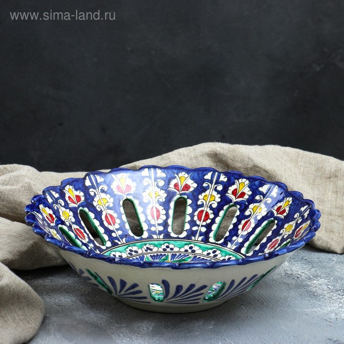 Фруктовница узбекская Риштанская Керамика «Орнамент», d=28 см, синяя - Фото 1