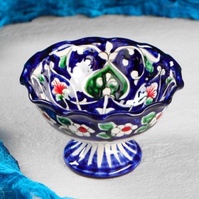 Конфетница Риштанская Керамика 'Цветы', 13 см, синяя