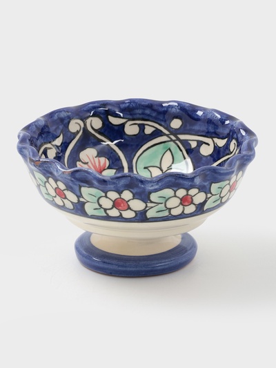 Конфетница узбекская Риштанская Керамика «Цветы», 13 см, синяя