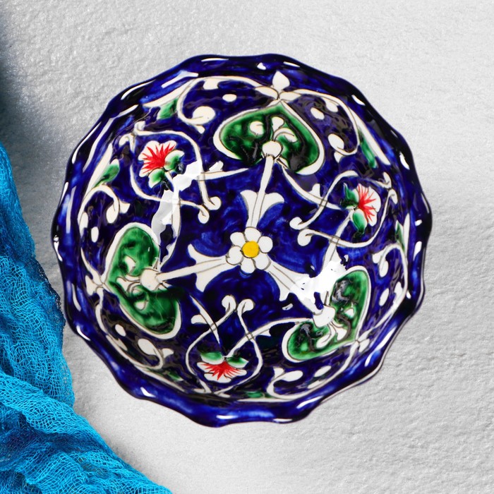 Конфетница Риштанская Керамика "Цветы", 13 см, синяя - фото 1909753420