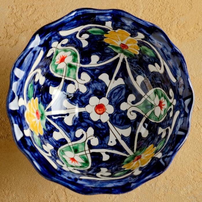 Конфетница Риштанская Керамика "Цветы", 13 см, синяя - фото 1909753426