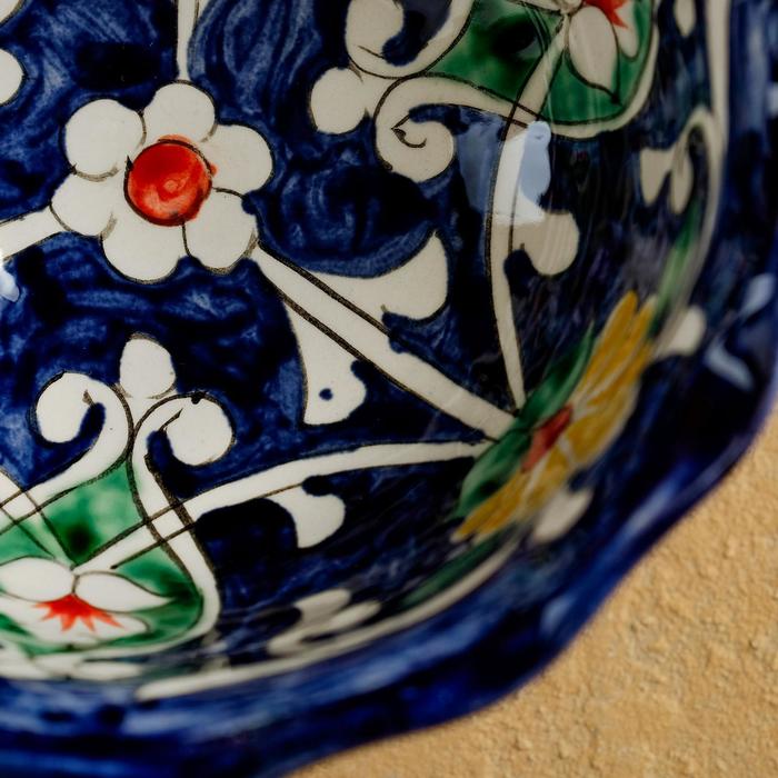 Конфетница Риштанская Керамика "Цветы", 13 см, синяя - фото 1909753427