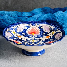Конфетница Риштанская Керамика 'Цветы', 14 см, синяя