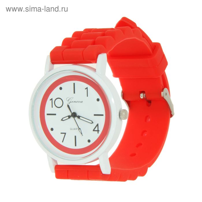 Часы наручные женские ремешок силикон цветной, корпус белый, ободок красный - Фото 1