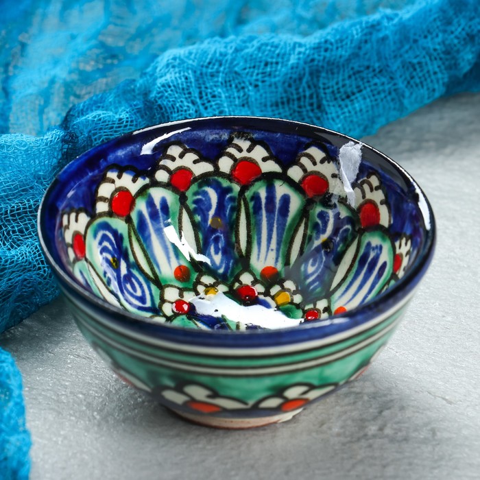 Пиала Риштанская керамика "Цветы", 8,5 см, малая коньячная, микс - фото 1911216513
