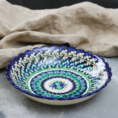 Тарелка глубокая Риштанская Керамика «Узоры», d=20 см, синяя, узор МИКС