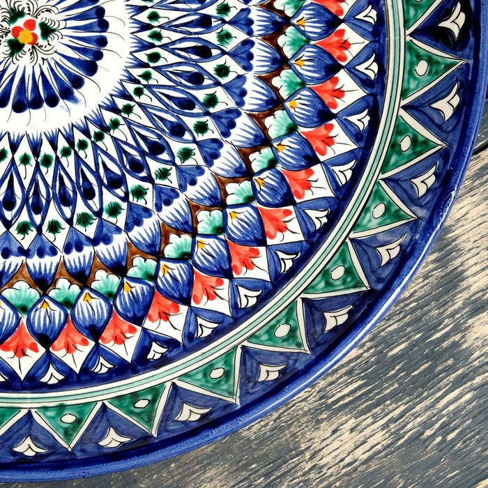 Ляган Риштанская Керамика "Узоры", 37 см, синий микс - фото 1905373676
