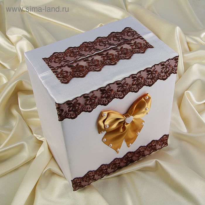 Коробка для денег «Семейный банк» с кружевом цвета шоколад - Фото 1