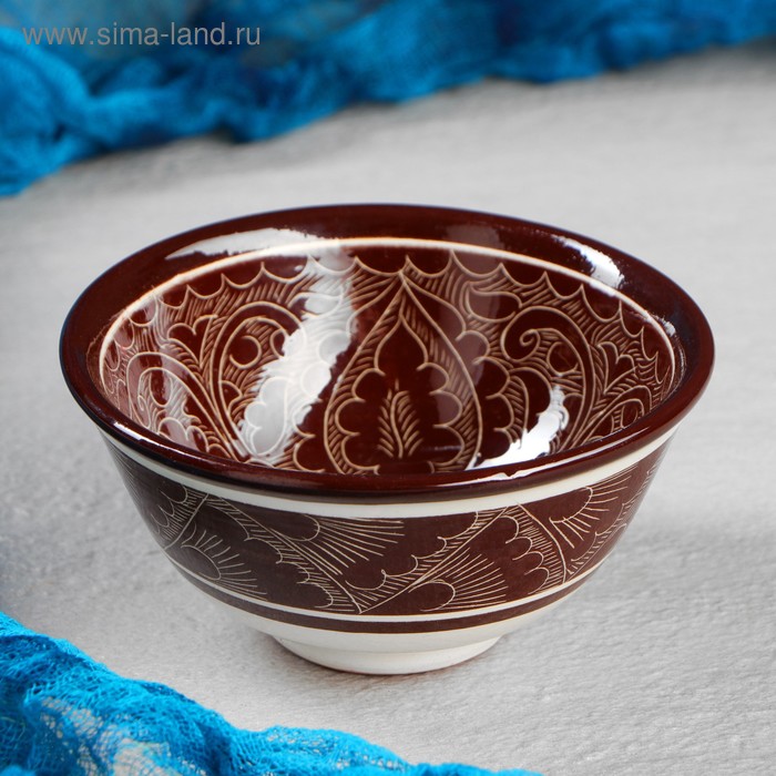 Пиала узбекский Риштанская Керамика «Узоры», 150 мл, d=11.5 см, коричневая - Фото 1