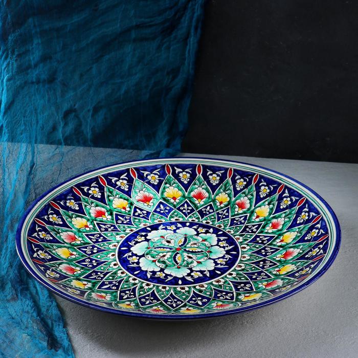 Ляган Риштанская Керамика "Цветы", 41 см, синий - фото 1905373716