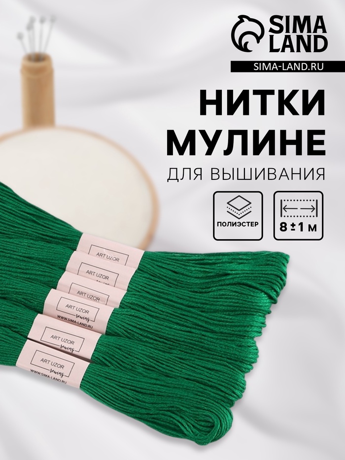 Набор ниток мулине №909, 8±1 м, 6 шт., тёмно-зелёный - Фото 1