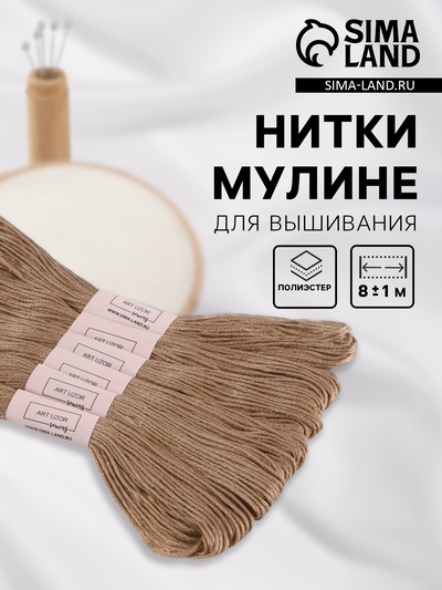 Нитки мулине №841, 8±1 м, набор 6 шт., тёмно-бежевые