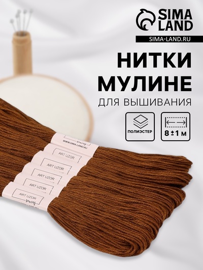 Нитки мулине №433, 8±1 м, набор 6 шт., коричневый