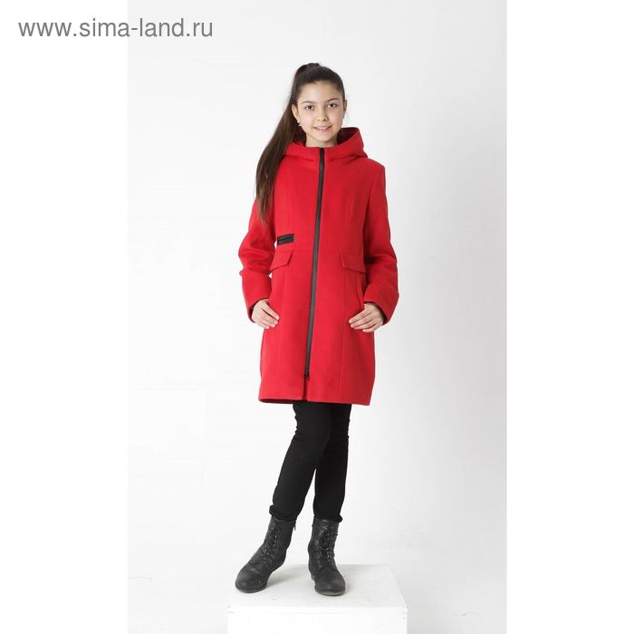 Пальто для девочки Симона,  рост 146 см, цвет красный - Фото 1