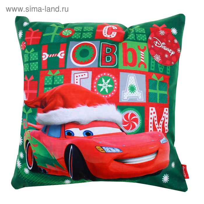 Наволочка декоративная "С новым годом!" Тачки, 35х35 см, 100% п/э велюр - Фото 1