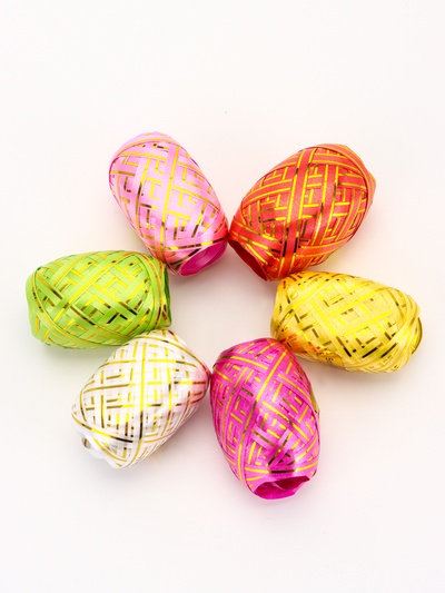 Лента упаковочная для воздушных шаров и подарков, с золотой полосой, ассорти, набор 6 шт., 0.5 см × 10 м