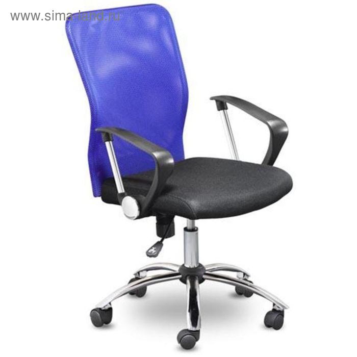 Кресло для оператора EChair-203 черное-синее (ткань, сетка, пластик, металл) - Фото 1