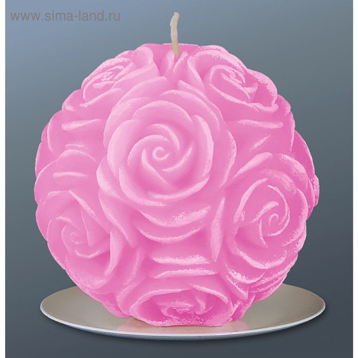 Свеча шар в розах розовый - Фото 1