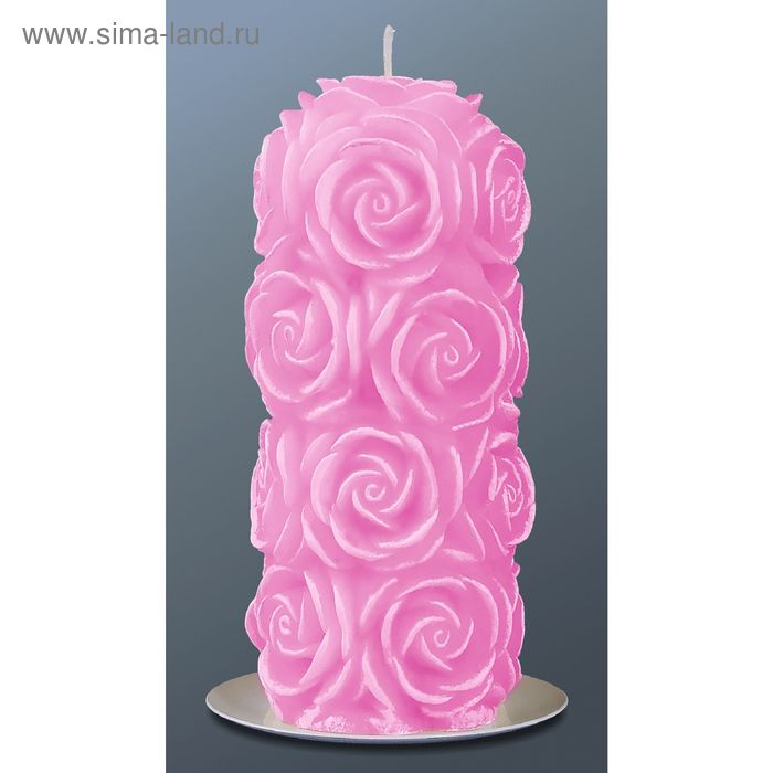 Свеча цилиндр "Цветущие розы", розовый - Фото 1