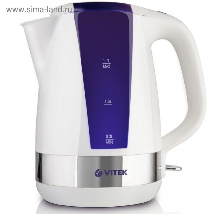 Чайник электрический Vitek VT-1165VT, пластик, 1.7 л, 2200 Вт, бело-фиолетовый - Фото 1