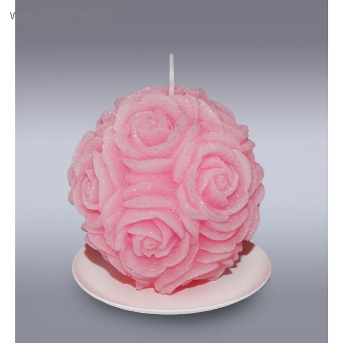 Свеча шар в розах розовый бархатный - Фото 1