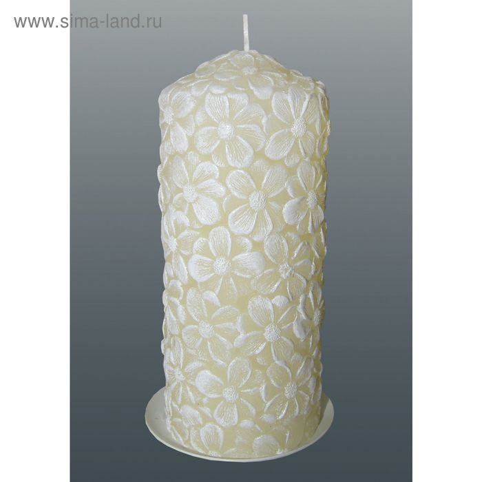 Свеча цилиндр, цветочный кремовый №2 - Фото 1
