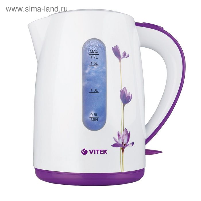 Чайник электрический Vitek VT7011W, пластик, 1.7 л, 2200 Вт, белый - Фото 1