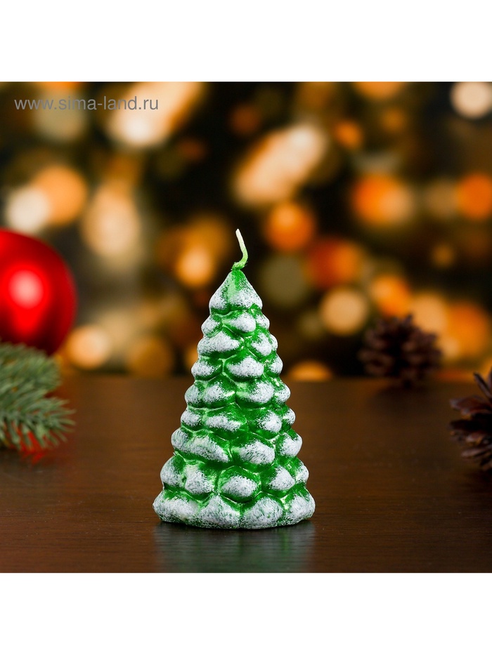 Свеча декоративная «Ёлочка», 7.5×4.5 см, 3 ч, 25 г, зелёная - Фото 1